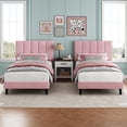 thumbnail image 3 of Yeshouse Estructura de cama individual, plataforma tapizada en terciopelo con cabecero ajustable con capitoné vertical, no requiere somier, fácil montaje, color rosa, 3 of 8