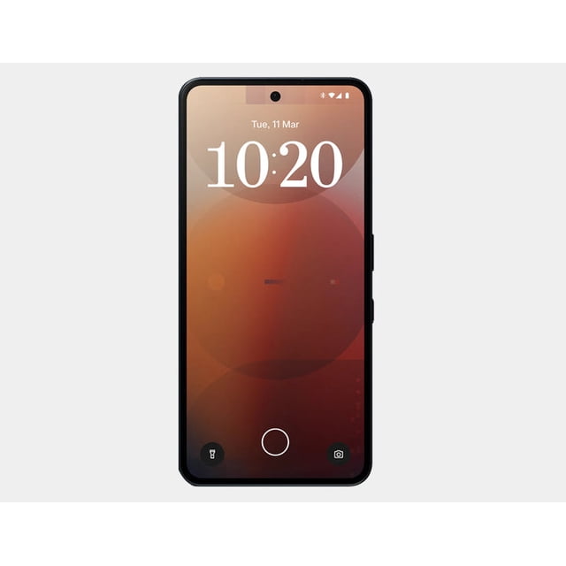nothing phone 3a pro 5g 256gb rom 12gb ram dual sim gsm unlocked - black vista frontal del Nothing Phone (3a) Pro en negro con pantalla AMOLED de 6.77” 120Hz, biseles negros estrechos, orificio centrado para la cámara frontal, widget de reloj en pantalla, botones de encendido y volumen en el costado derecho y silueta rectangular de lados planos; celular desbloqueado con Android 15, Snapdragon 7s Gen3 y batería de 5000mAh.