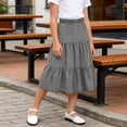 thumbnail image 5 of Falda midi vaquera escalonada para niñas, cintura alta elástica, corte en A, falda larga informal, suave, transpirable, con volantes, color negro, tallas de 4-5 a 14-15 años., 5 of 5