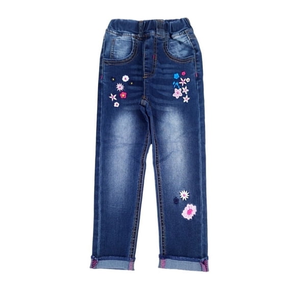 Pantalones Vaqueros Bordados de Uso Diario Para Niña Pequeña, KIDSCOOL SPACE, 5-6 años