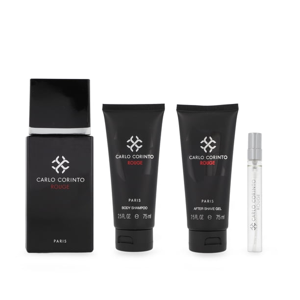 SET CARLO CORINTO ROUGE 4PZS 100ML EDT SPRAY /BODY SHAMPOO 75ML/ AFTER SHAVE 75ML /10ML EDT SPRAY