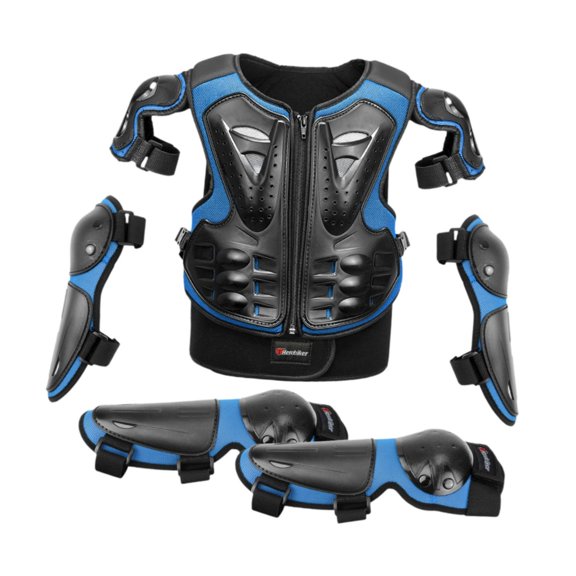 Traje de protección para motocicleta para niños, equipo de motocross, protector completo para niños con codos Azul
