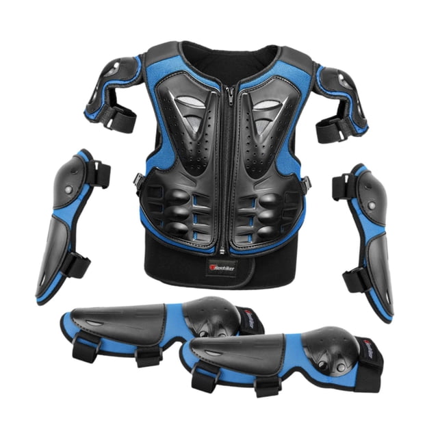 Traje de protección para motocicleta para niños, equipo de motocross, protector completo para niños con codos Azul