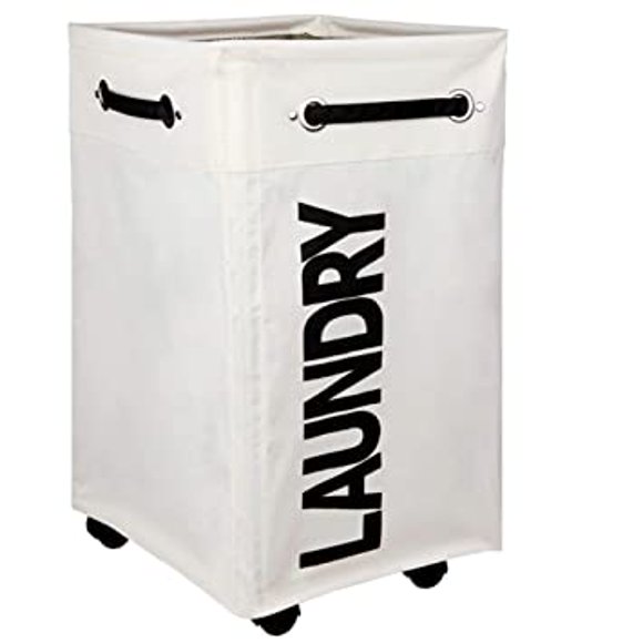 CESTO DE ROPA SUCIA CON RUEDAS PLEGABLE CUADRADO BLANCO