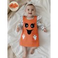 thumbnail image 4 of Conjunto de 3 piezas para bebé niña: pelele de manga larga con volantes de calabaza y diadema, ideal para Halloween., 4 of 8
