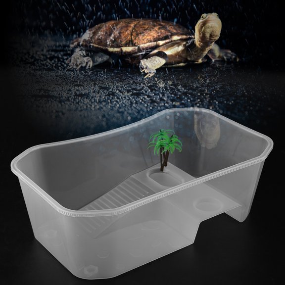 Pecera abierta de plástico pequeña con plataforma para tomar el sol para reptiles tortugas (blanco)