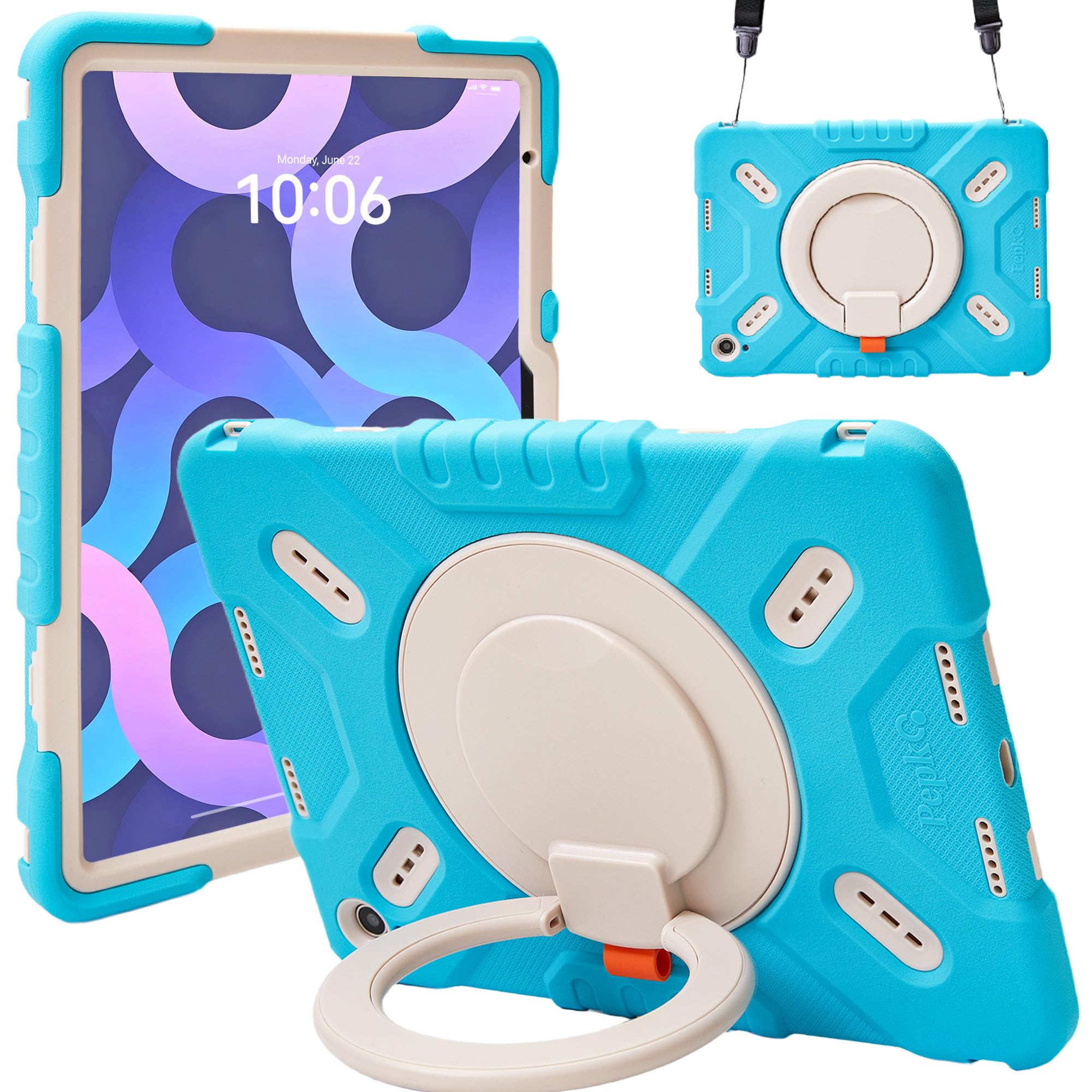 Funda pepkoo para iPad 10.9/11" a prueba de golpes con mango – Azul
