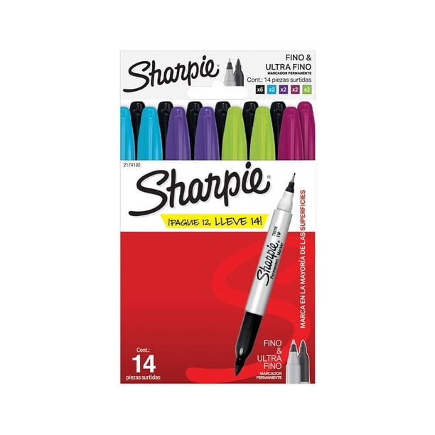 Marcadores Sharpie Twin tip Permanente Doble Punta, Punta Fina y Ultrafina 14 Piezas