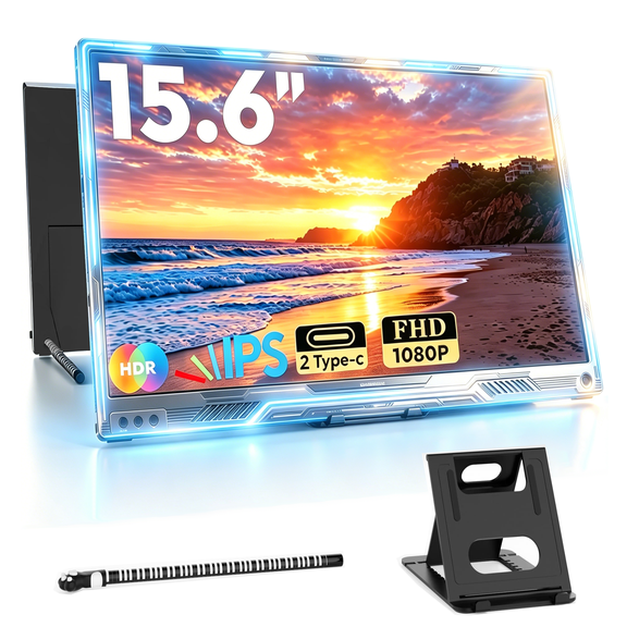 Monitor Laptop Segunda Pantalla Viaje 15.6" FHD IPS Extensor de Pantalla para Laptop Pantalla Externa USB-C HDMI Trabajo Oficina Gamer para Windows Mac Android