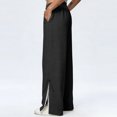 thumbnail image 2 of TaTaai olid Color Cotton Linen Women Casual Pants Wide Leg Breathable Machine Washable No Fading Lightweight Non See-through Daily Wear Full Length Trousers Gift, 2 of 8