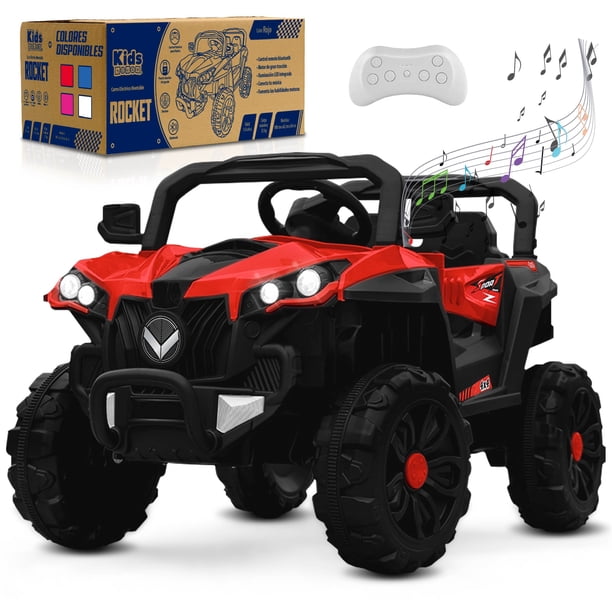 Kids House Carrito Montable Buggy Rocket 12V para Niños, Motor Dual, Control Remoto, Puertas Dobles, Luces LED, Música, Avance y Retroceso, Bluetooth, Batería Recargable, Seguro y Divertido