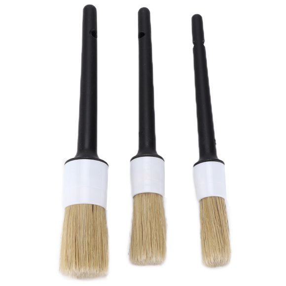 Kit de cepillo detallado de coches, 3 uds., pelo mixto de jabalí para limpiar huecos de ruedas, rejillas, botones internos, portavasos