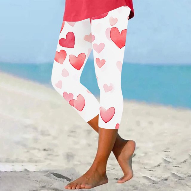 TaTaai Valentine's Day Pattern Stretchy Elastic Women Tight Fit Yoga Pants High Waisted Non-see-through Breathable Workout Running Casual Full Length Leggings Gift