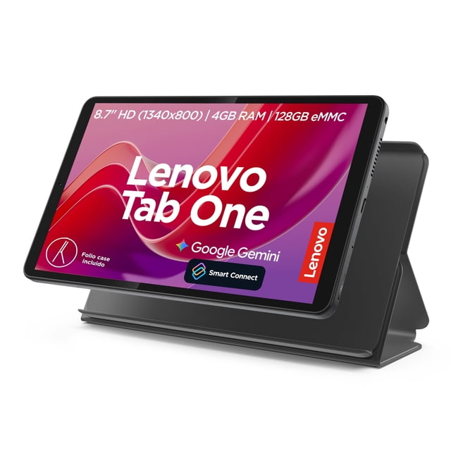 Tablet Lenovo Tab One ZAF00187MX RAM 4GB 128GB MediaTek gris más folio case
