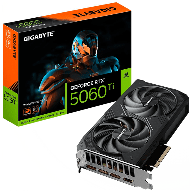 Tarjeta de Video GIGABYTE GeForce RTX 5060 Ti WINDFORCE OC 8GB GDDR7 2 Fan DLSS 4 PCI Express 5.0 IA GV-N506TWF2OC-8GD