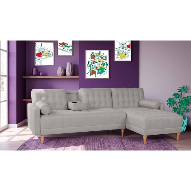 Sala Modular Sofá Cama De Lino Gris Claro Modelo Duomo Makora Reversible
