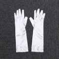 thumbnail image 5 of FELTECHELECTR 1 par de guantes largos de satén con lazo para niña de las flores, para boda, fiesta de noche (blancos), 5 of 5
