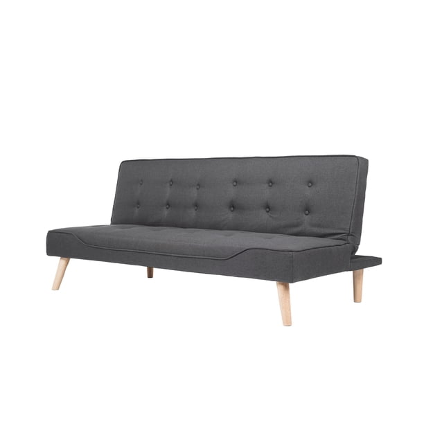 Sofá Cama Taipei Loomber Color Gris Oscuro Acolchado con Botones Respaldo Reclinable de 3 Posiciones