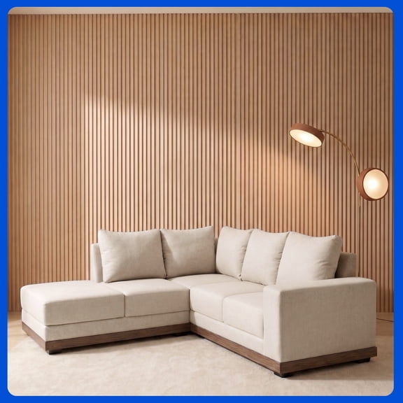 Sala Esquinera Izquierda Easy Living Tous Beige en L tapizada con estructura de madera de pino
