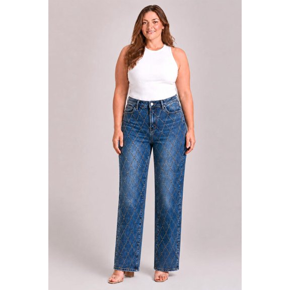 Jeans con patron geometrico /Tallas Extras, 586 (Azul medio) azul 40
