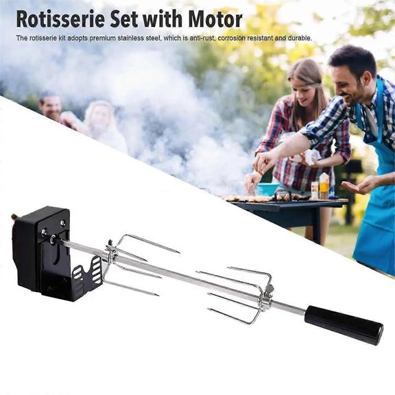 Rotisserie Kit Stainless Steel Automatic BBQ Grill Rotisserie Set with Motor Grilling Hot Dog Chicken Steak Plug