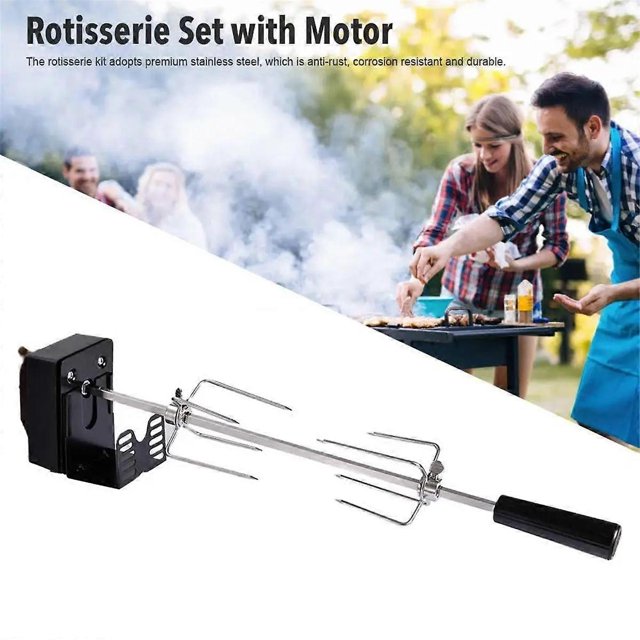Rotisserie Kit Stainless Steel Automatic BBQ Grill Rotisserie Set with Motor Grilling Hot Dog Chicken Steak Plug
