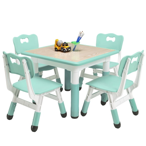 Mesa infantil con 4 sillas, altura ajustable para niños de 2 a 10 años, ideal para estudiar, dibujar, jugar y realizar manualidades,con patas antideslizantes y superficie fácil de limpiar