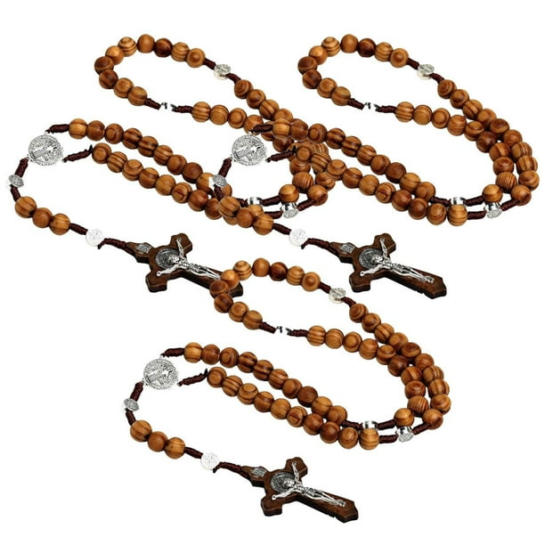 Rosarios Bonitos para Obsequio VentDepot 3Pzas 45cm 5.3x3.1cm Cruz Cuentas 10mm Madera Café