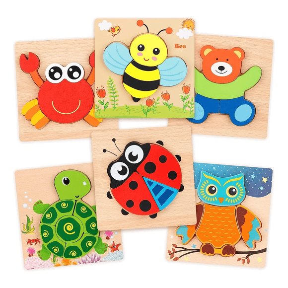 Juego De Rompecabezas De Madera, Paquete De 6  figuras de animalitos LAB.G