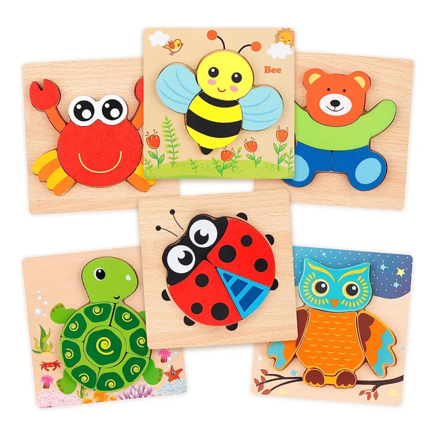 Juego De Rompecabezas De Madera, Paquete De 6 figuras de animalitos LAB.G