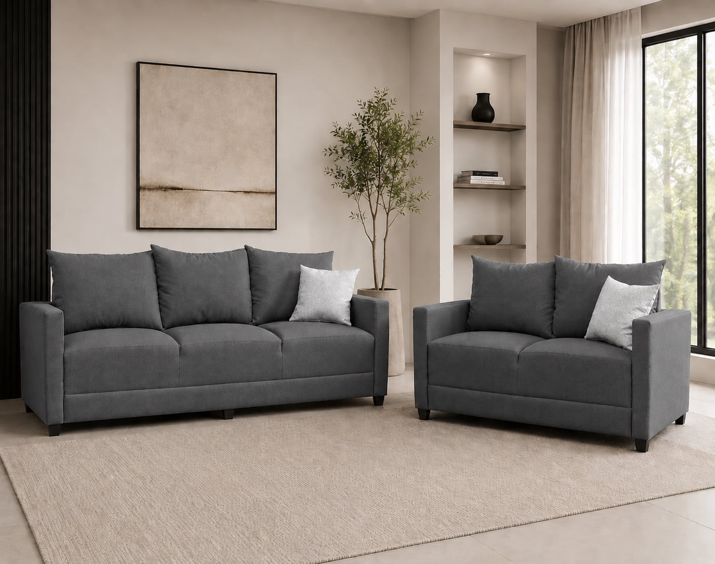 Sala Modular 3-2 El Bazar Store Atlanta Lino nacional Gris Oxford Sofá Love seat