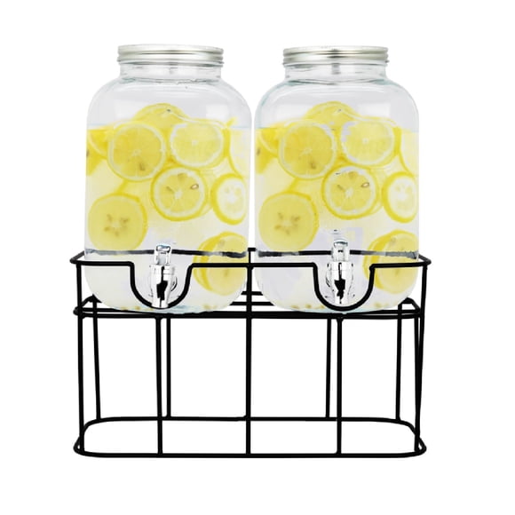 Dispensadores Bebidas, Vitrolero de Vidrio Grueso, Tipo Mason Jar para Bebidas Frías; Aguas Frescas, Capacidad de cada Vitrolero 5 Litros
