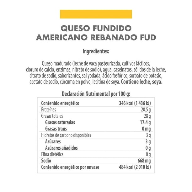 Imagen 2 de Queso americano FUD 46 fundido 10 rebanadas 140 g