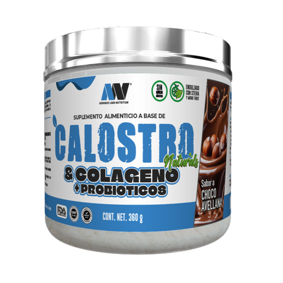 Calostro Colágeno y Probióticos Advance Labs Naturals Stevia y Monk Fruit Chocolate Avellana 60 Serv 300g
