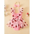 thumbnail image 2 of Conjunto de 2 piezas para bebé niña: cómodo pelele sin mangas con cuello cuadrado y estampado de fresas, y diadema con lazo., 2 of 8