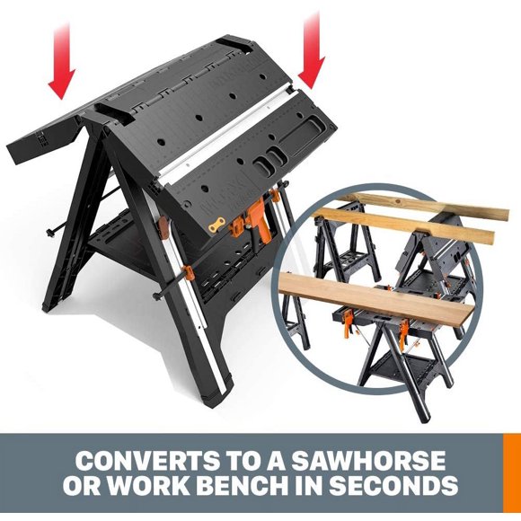 Mesa de Trabajo y Caballete Pegasus WORX WX051 Multifunción con Abrazaderas y Clavijas de Sujeción Negro