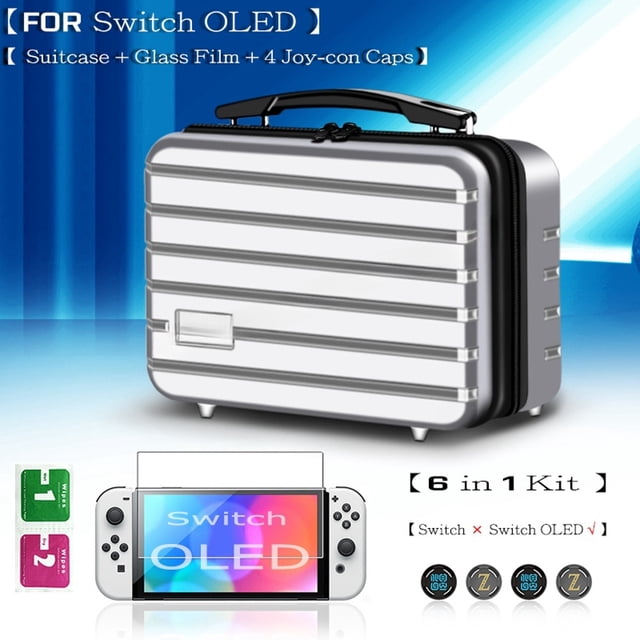 Compatible con Nintendo Switch Estuche de viaje OLED Kit de accesorios 6 en 1 con protector de pantalla y bolsa de almacenamiento portátil