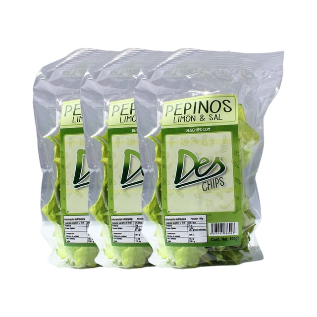 300 gr de Chips Botana de Vegetales Horneados Deshidratados, Libres de Glúten, Veganas x 3 Bolsas de 100 gr cada una - Sabor Pepino Limón y Sal