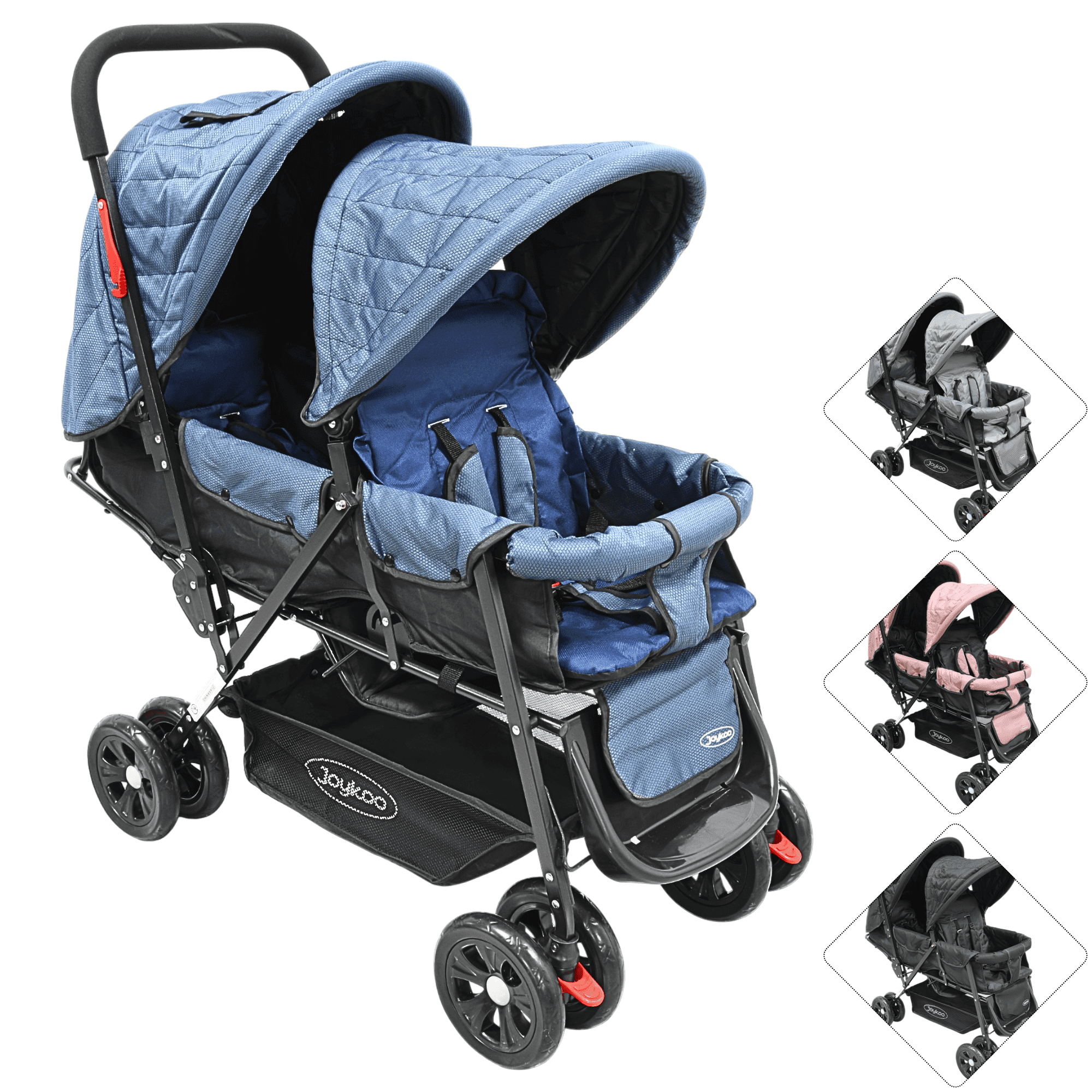 Carriola Doble para Bebés Gemelar Plegable con Asientos Reclinables Apta desde 0 Meses Soporta hasta 32 kg  - Azul