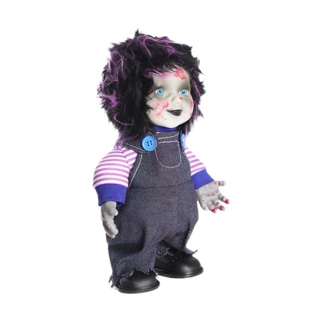 Muñeco fantasma de Halloween para interior y exterior con sonido e iluminación, decoración de terror. Chico morado