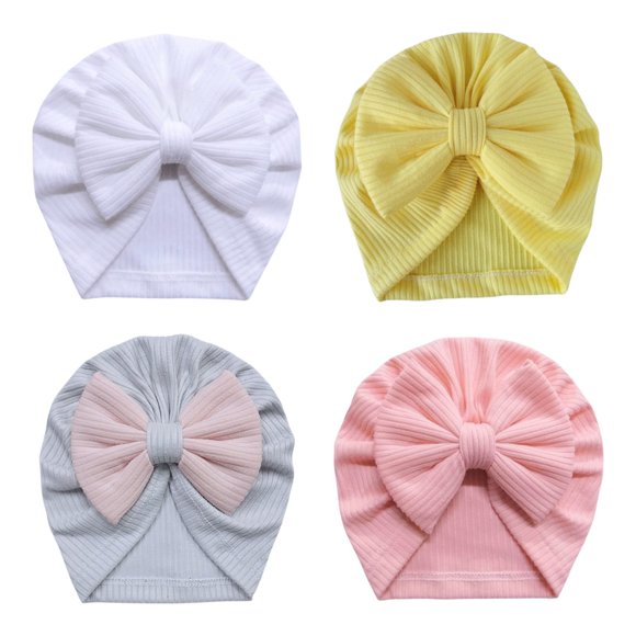 Turbante Bebe Moño, Recien Nacida, Niña, Estilo rib, 4pzas