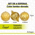 thumbnail image 2 of Esferas para árbol de navidad Artego extra grandes de 15 cm de diámetro paq 6 esferas  Dorado * Línea Caramel 3 texturas y acabados diferentes para colgar Christmas ornaments, 2 of 6