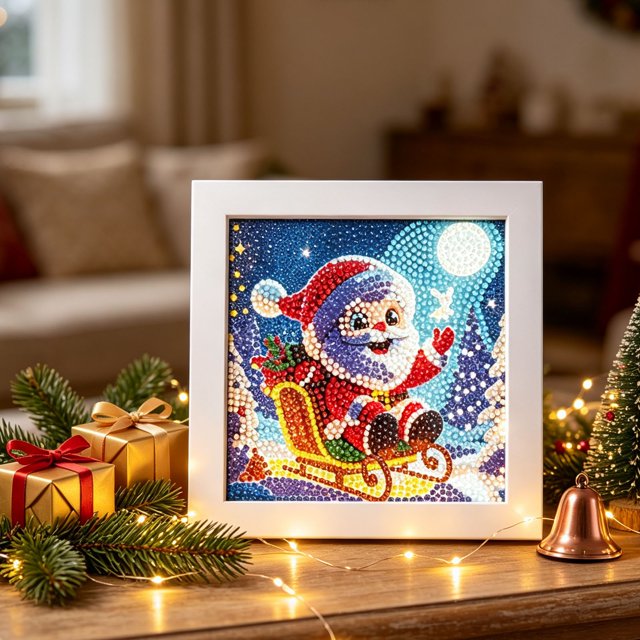 Amzcrzy Juguetes Para Niñas,Juguetes Educativos,Juguetes Stem,Kit De Navidad Con Marco 5D Redondo Con Taladro Completo,Cuadro De Arte De Diamantes,Adornos Navideños Festivos,Decoración De Pared,Regalo