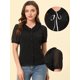 thumbnail image 2 of Blusa Allegra K Informal de manga corta con escote Plisado y Lazo para Mujer Negro S, 2 of 4