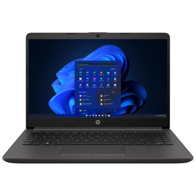 laptop hp 240 core i3 1115g4 16gb 512gb ssd m.2 14 w11h hp 6k709lt-v3 Frontal de portátil HP 240 negro de 14" con pantalla encendida y bordes angostos; teclado completo y panel táctil centrado, carcasa con textura mate. Especificaciones según título: Intel Core i3 1115G4, 16GB DDR4, SSD 512GB PCIe NVMe y Windows 11 Home; diseño delgado ideal para trabajo móvil y frecuentemente usado para tareas escolares u oficina en movimiento.