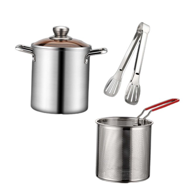 Olla para freír profunda con doble asa, sartén de cocina japonesa, mini olla para freír profunda con clip
