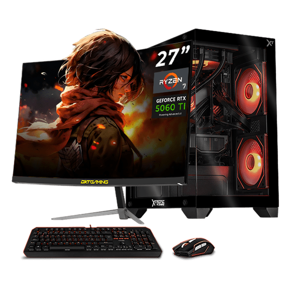 PC Gamer Completa IA Xtreme PC Gaming NVIDIA GeForce RTX 5060 TI AMD Ryzen 7 5700X 32GB SSD 1TB Monitor Curvo 27 180Hz Sistema Liquido WIFI Black Productividad Versátil Acelerada con IA