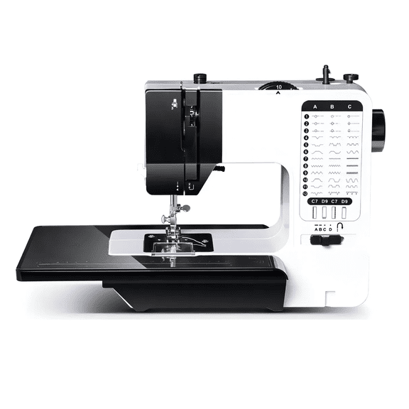 "Máquina de coser portátil 38 puntadas electrónicas con luz LED y pedal Belug blanca con negro "