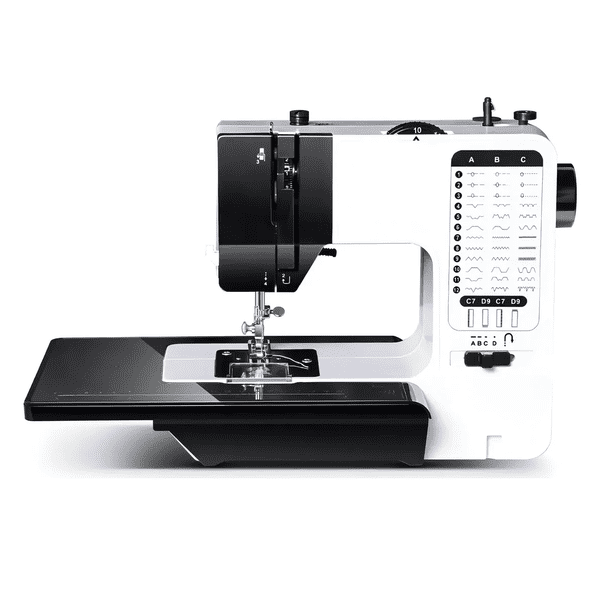 "Máquina de coser portátil 38 puntadas electrónicas con luz LED y pedal Belug blanca con negro "