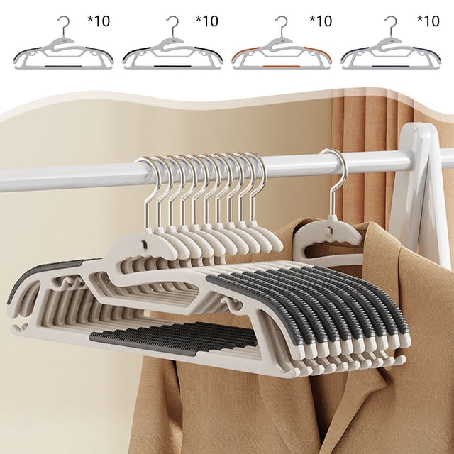 Perchas antideslizantes de plástico en pack de 10 | Hombros sin corredera, organización de armarios que ahorran espacio | Multicolor gris negro naranja azul marino | Gancho pequeño impermeable